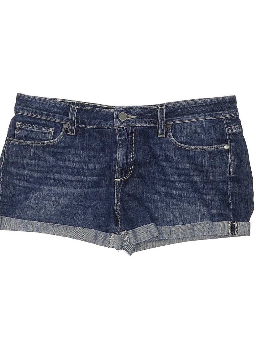 PAIGE Dark Blue Rolled-Hem Denim Shorts